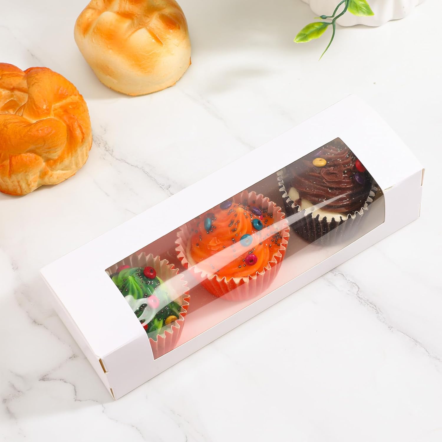 50個パック 8.6インチ x 2.8インチ x 1.97インチ ロールケーキボックス ローフパンプキンロールボックス 窓付きホワイ