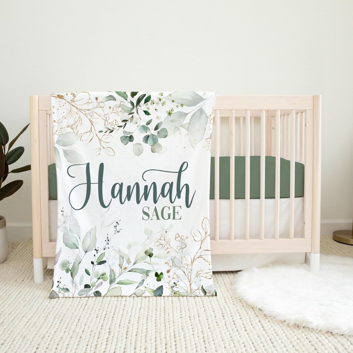 Eucalyptus Baby Name Blanket Personalized Girl, Custom Girl