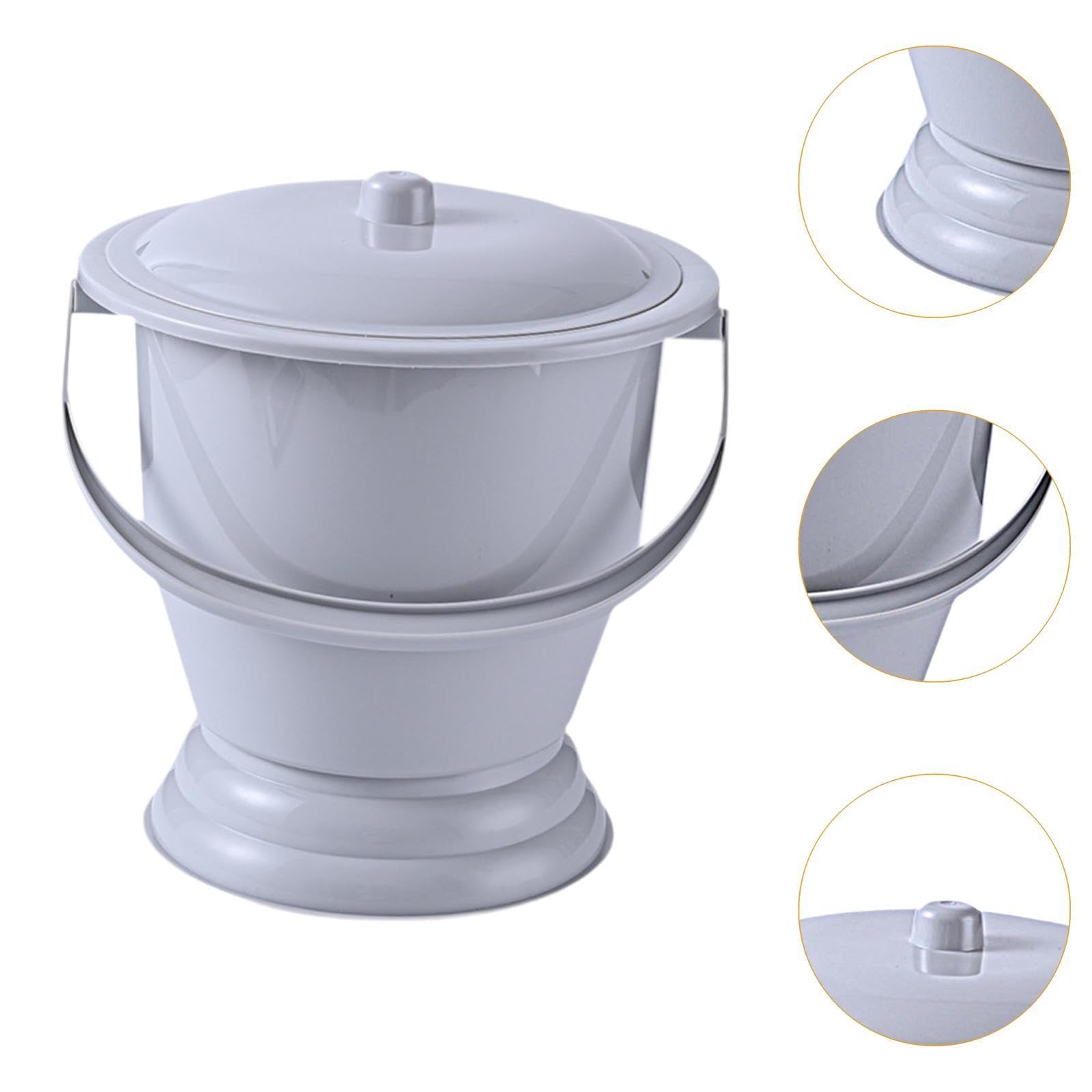 Generic Vaso Da Notte con Coperchio Chiuso E Robusta Maniglia per Il Trasporto, Robusto Vasino Domestico, Orinatoio, Secchio, PP, Facile Da Pulire, per Adulti, Grigio
