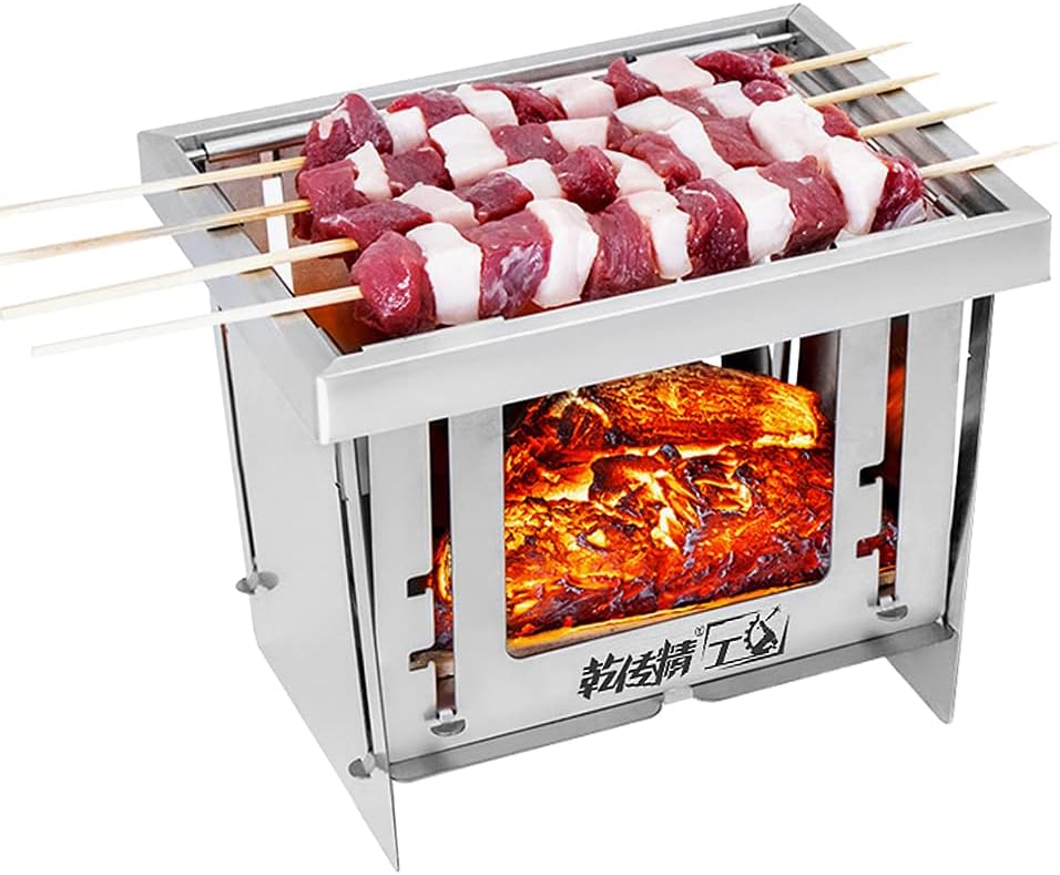 Portable Wood Burning Grill Stove | Adjustable Windproof Camping BBQ | Stainless Steel Folding Stove for Outdoor Cooking/Picnics/Backpacking | Compact Design for 1-2 People