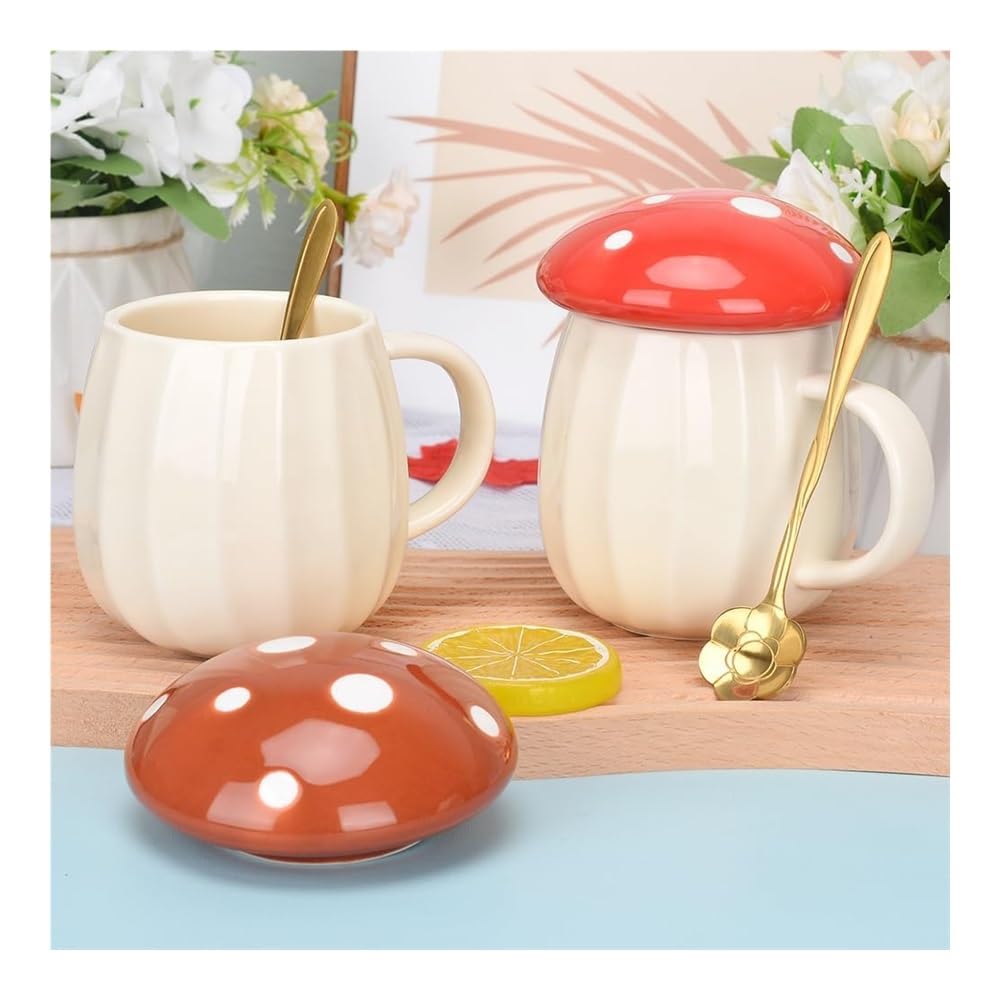 Adornos navideños, Taza de té Kawaii con Tapa y Cuchara Flores, 250 ml/8 oz, Divertida Taza for Leche, Regalo for Mujeres, niñas, Navidad cumpleaños(Bruin)