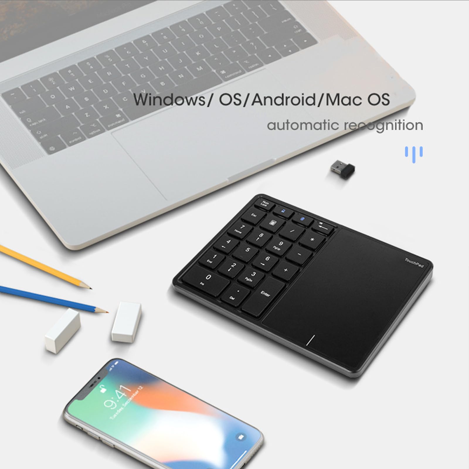 Elementkey® V07 Bluetooth Draadloos Stille Toetsenbord - Geschikt Voor Ios Android Windows Met Numeriek Toetsenbord Zwart
