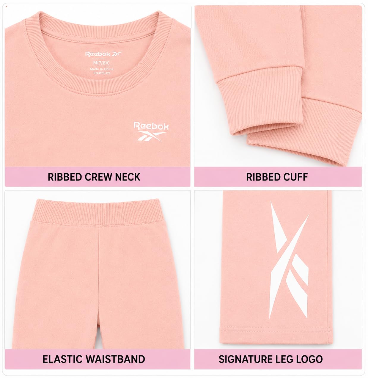 Reebok Mädchen-Hosen-Set – 2-teiliges leichtes Langarm-Shirt und Mädchen-Leggings – atmungsaktive athletische Outfits