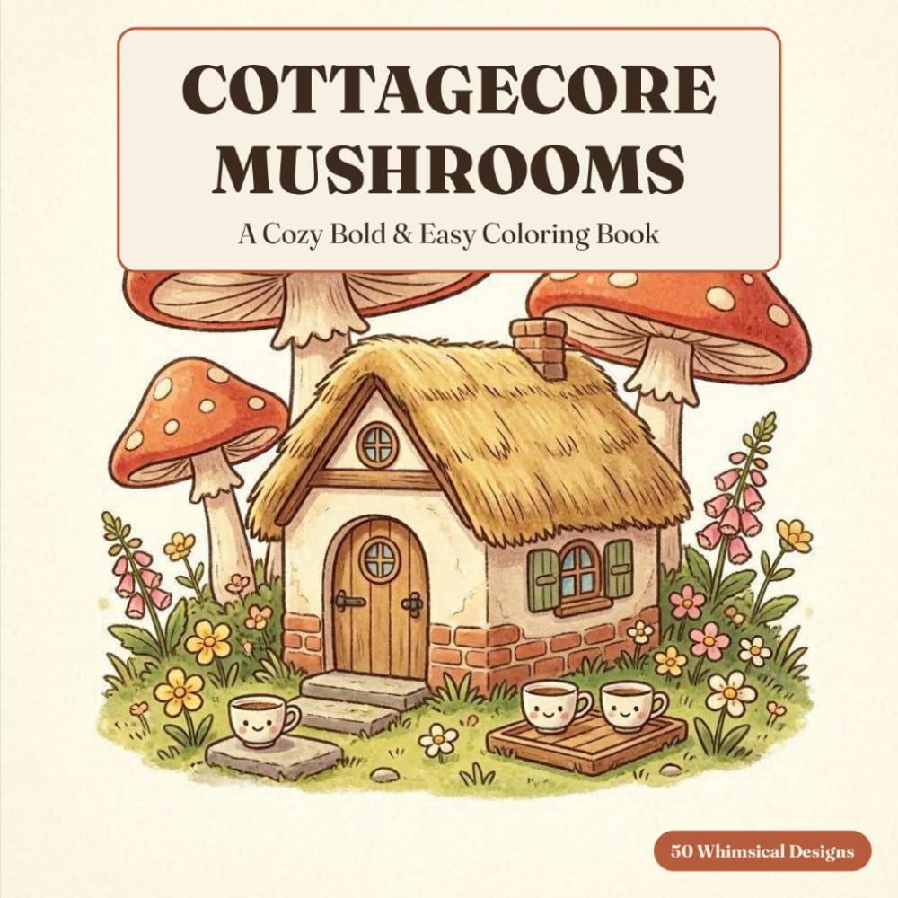 Cottagecore Mushrooms: A Cozy Bold & Easy Coloring Book