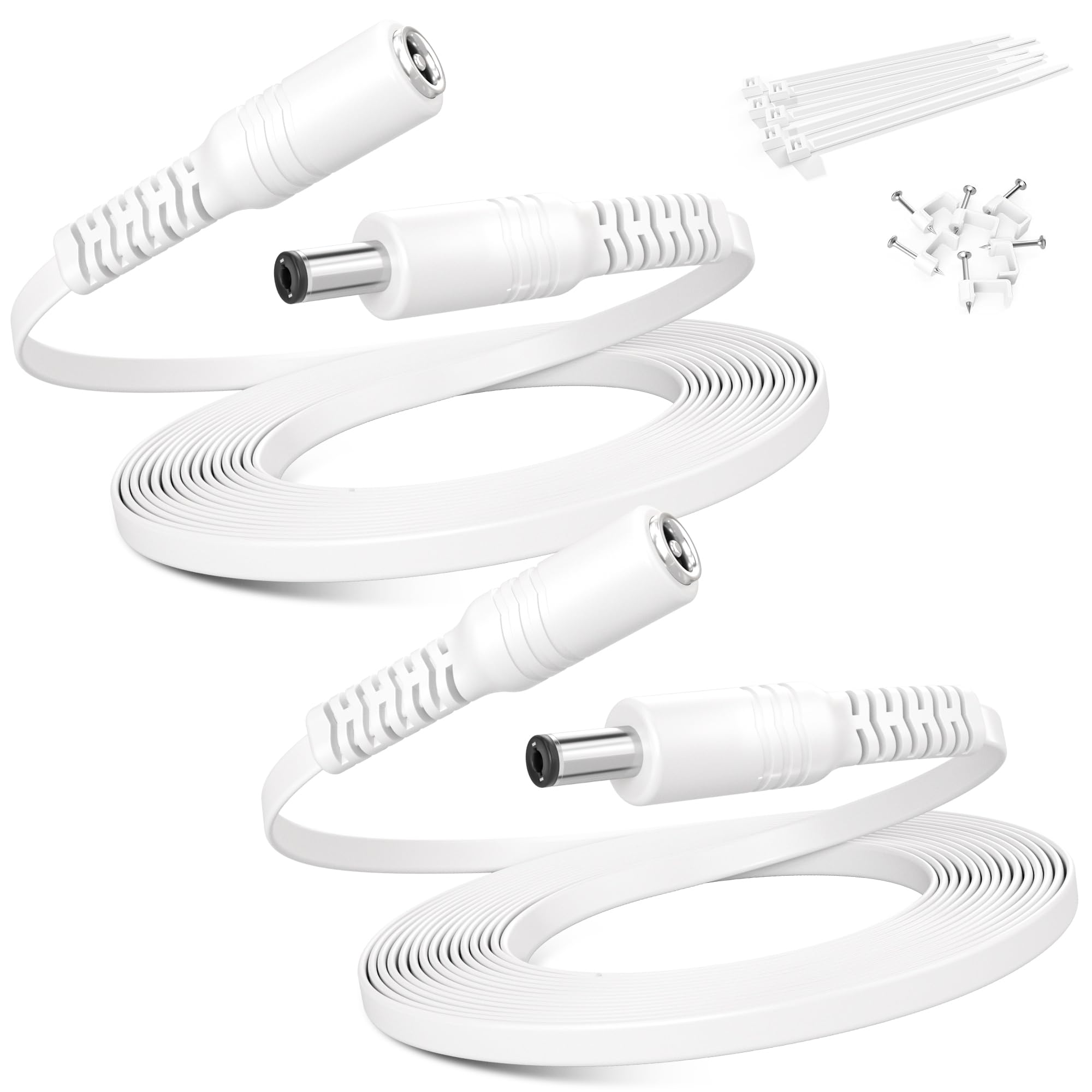 Basesailor Cable Extensión 12V DC 9M/2Pack,Prolongador Alimentacion 5V 9V DC 5.5 x 2.1 mm,Alargador Plano 5521,Cable DC Hembra a Macho para Cámara Seguridad Vigilancia CCTV,Cámara Red IP,LED,DVR