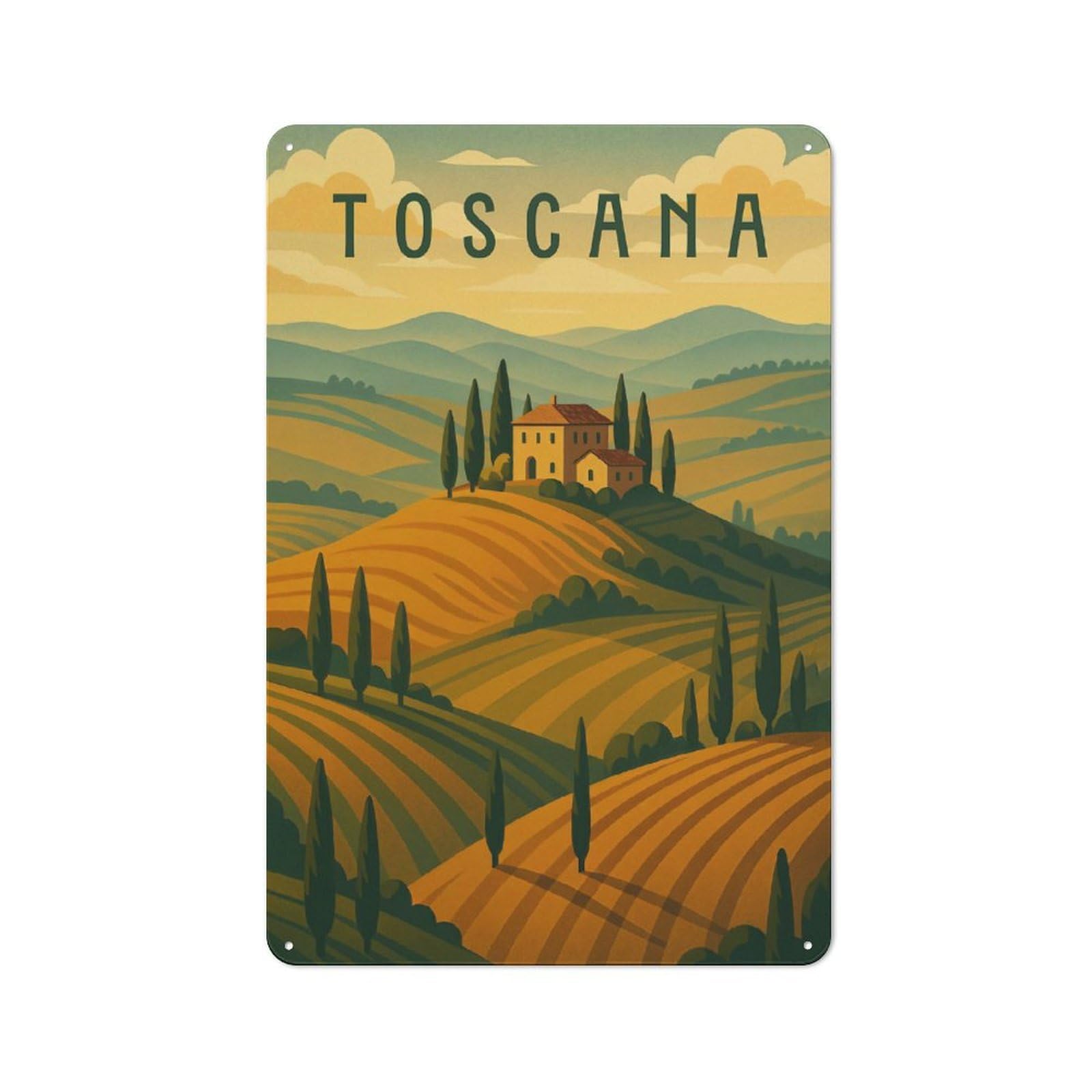 Junmoney Style-10 Tuscany Travel Poster Italy – Rolling Hills & Cypress Roads Vintage Metal Sign 30X20cm For Hobby Room Or Studio, Housewarming Present For People Styling Hobby Room And Studio