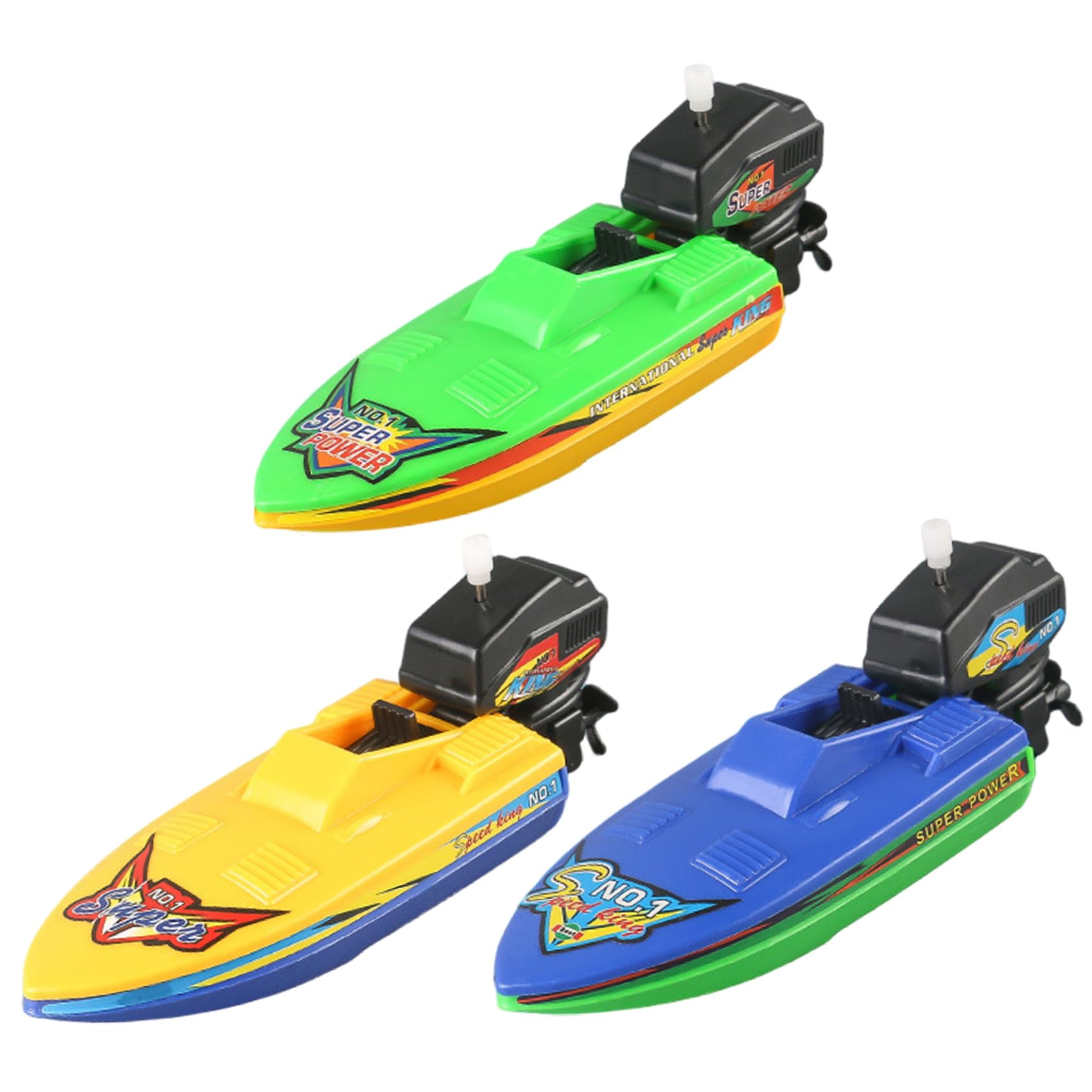 Barco de Juguete 3 Piezas de plástico Flotante Barco a Motor de Cuerda Juguete de baño para bañera Juego de Agua de