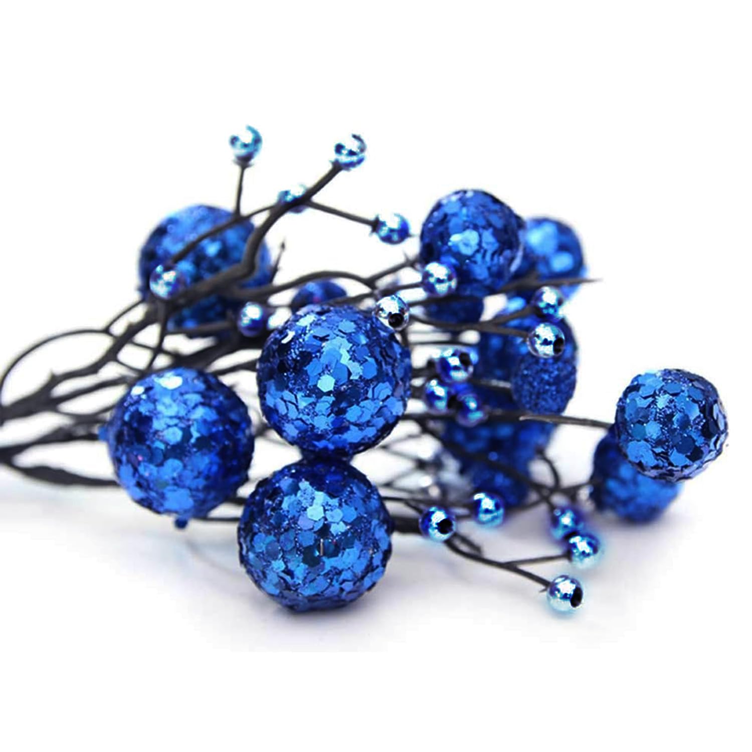 Púas de Navidad artificiales azules en pack de 6 unidades para adornos del árbol