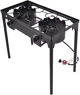 review Cypress Shop Double Gas Stoves Burner BBQ Grill Propane Gas Burners 1500BTU Cooking Camping RV Trip Cooker Outdoor Barbeque Grills Barbecue Picnic Standard Stoves with Regulators and Hose