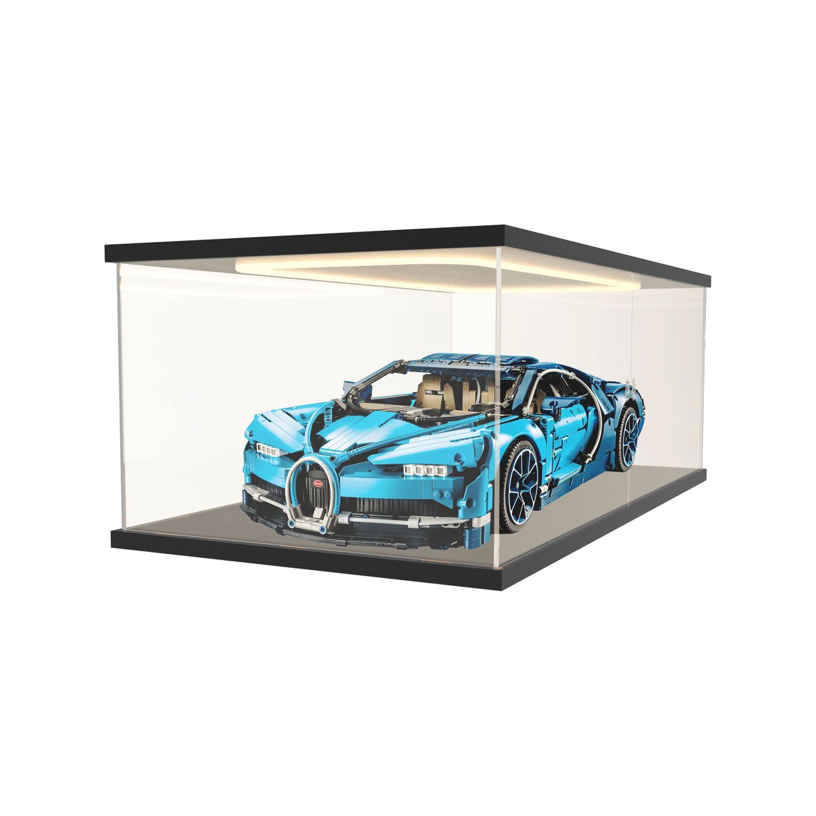 Vetrina in Acrilico con Luce, Teca Plexiglass per Lego 42172 42143 42096 42083 Modellino Auto, Antipolvere Scatola Vetrinetta Espositiva per Collezionismo, Figure, Statue, 60x30x20 cm, Nero