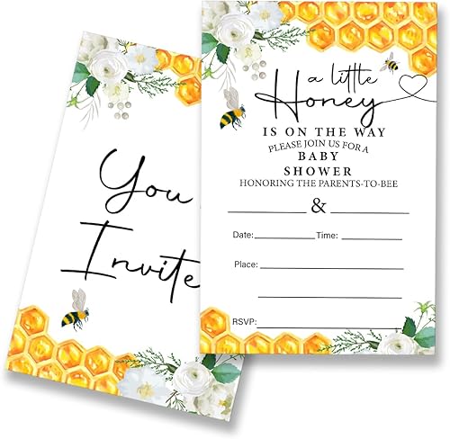 EUDOSI Honey Baby Shower Invitations - Juego de 20 invitaciones con sobres, doble cara
