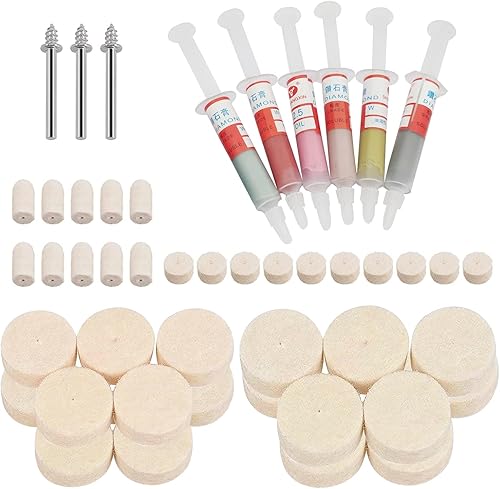 Juego de pulido: 49 piezas de almohadilla de pulido de fieltro de lana y rueda, pasta de pulido de diamante, accesorios profesionales para metal,