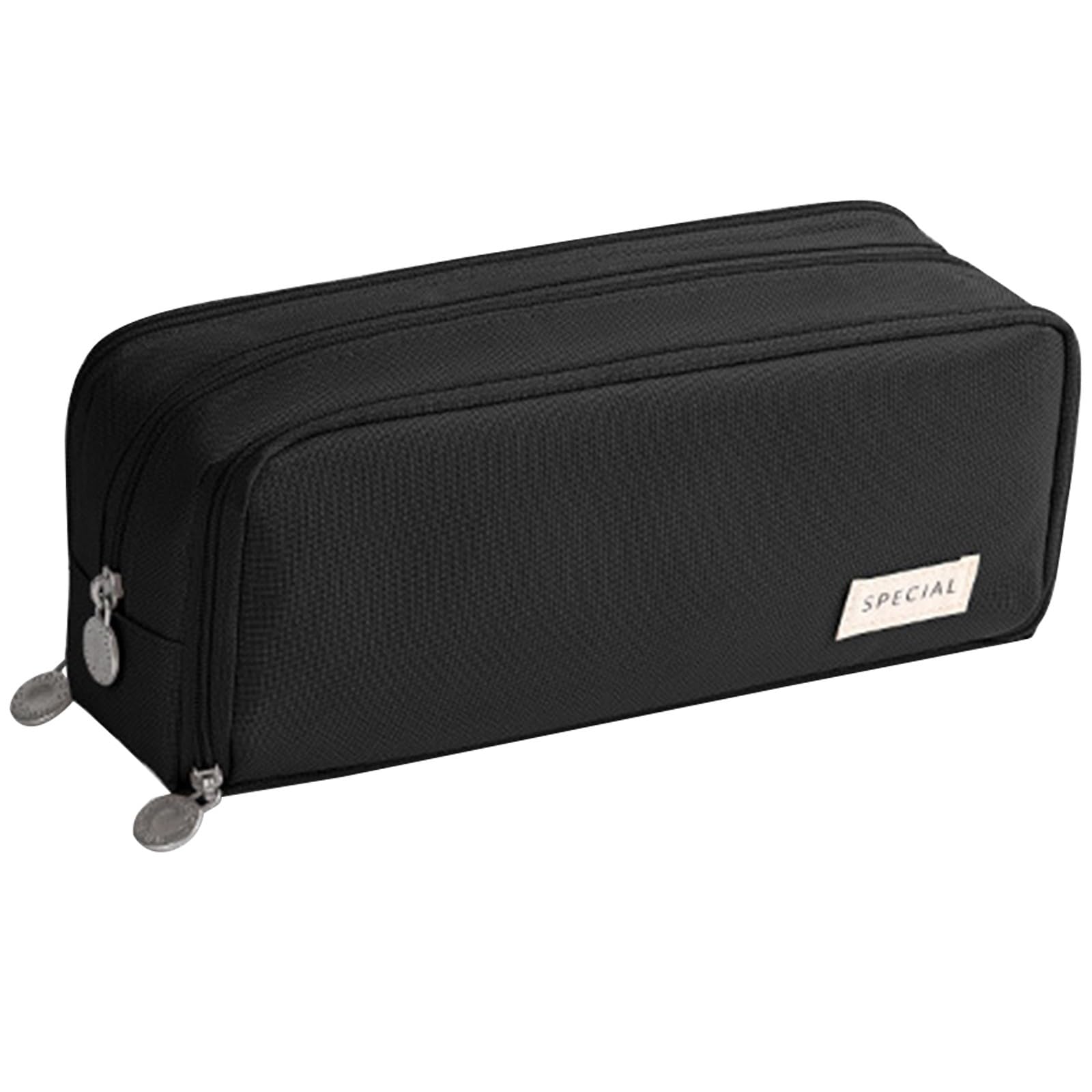 Balck Pencil Case, Canvas Special Pencil Case with Compartments, Stationery Storage Bag for School College Office (B-1PC)