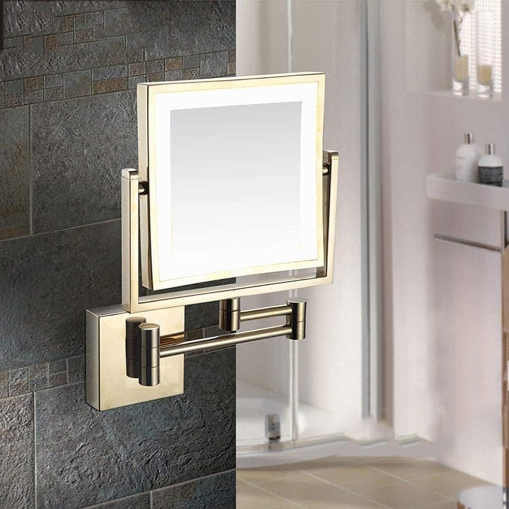 Miroir de salle de bain mural de 20,3 cm avec grossissement x3, bras extensible, pivotant à 360 degrés, extensible des deux côtés, miroir de maquillage pour salle de bain avec lumières LDE pour