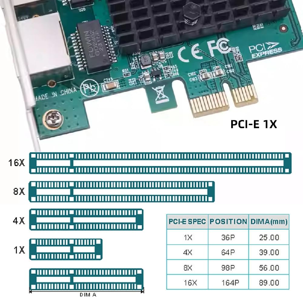 Cablecc RJ45 Dual Ports 2.5Gbps 2500Mbps to PCI Express 1x PCI-E 1000Mbps GBE Gigabit Ethernet Network LAN Cable Adapter for Desktop Motherboard