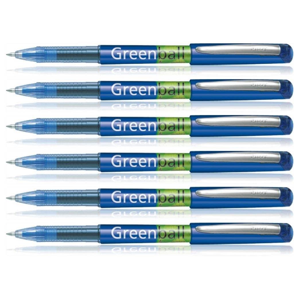 PILOT Lot de 6 Stylos Roller Encre liquide GREENBALL 7 pointe Moyenne Bleu