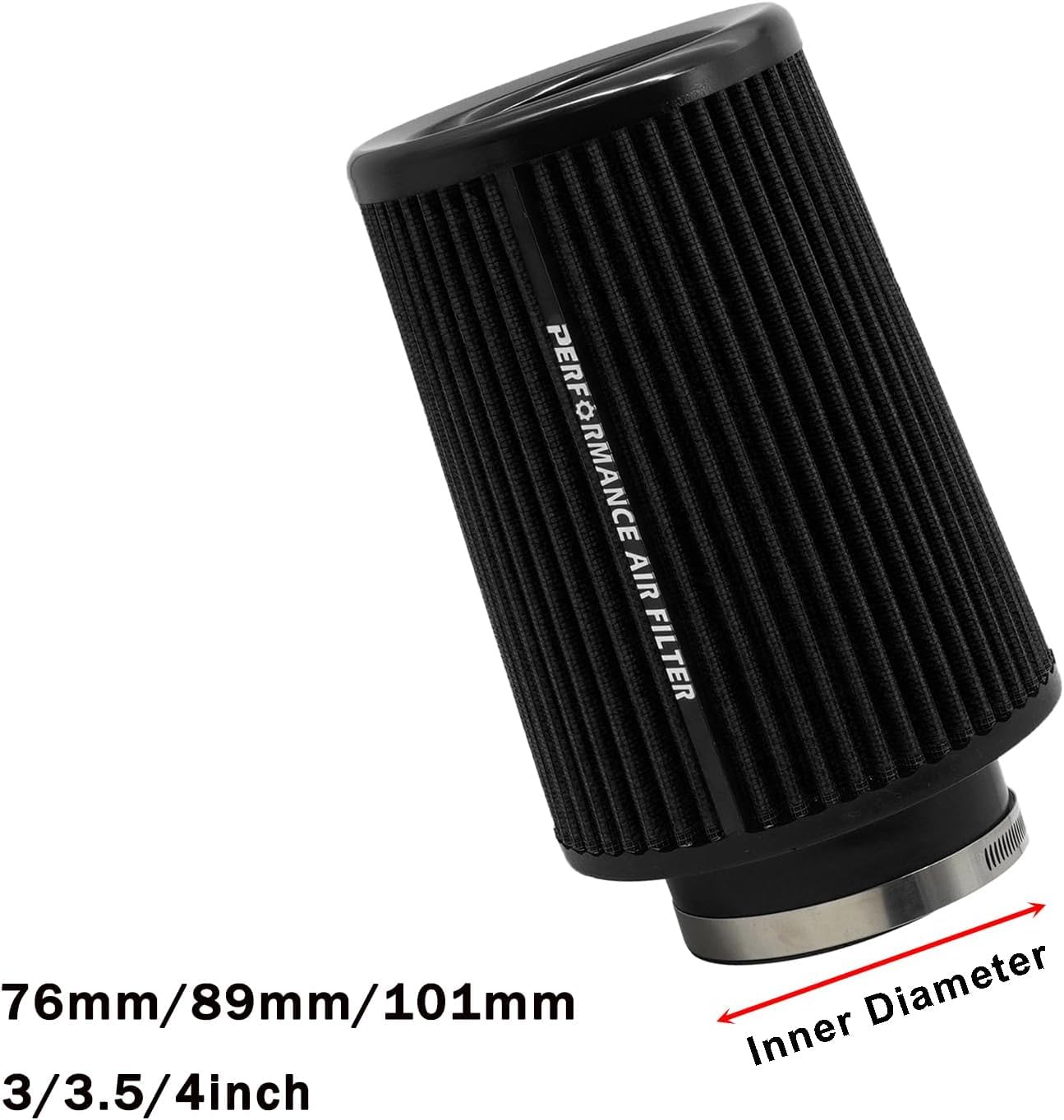 Filtro aria conico universale 76 mm, 89 mm, 101 mm, ad alte prestazioni, ingresso aria, cono rotondo, filtro aria detergente per auto da corsa, sport, 3 misure in 1 (nero-grigio)