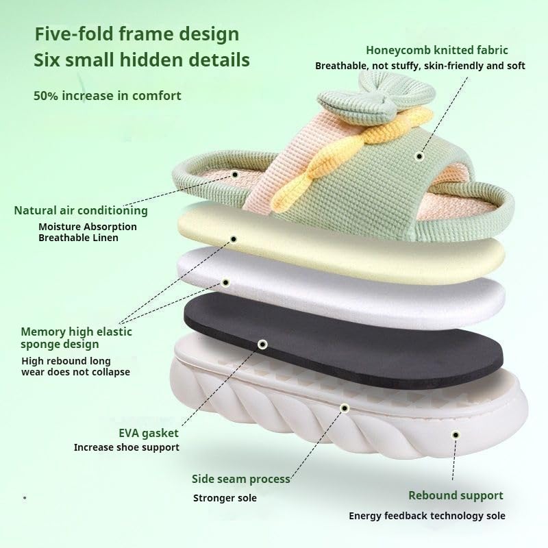 Bow Women's Slippers Linen Cute Four Seasons Lovely Indoor Living Home Office Spring and Autumn Cotton Non-slip Sandals3
