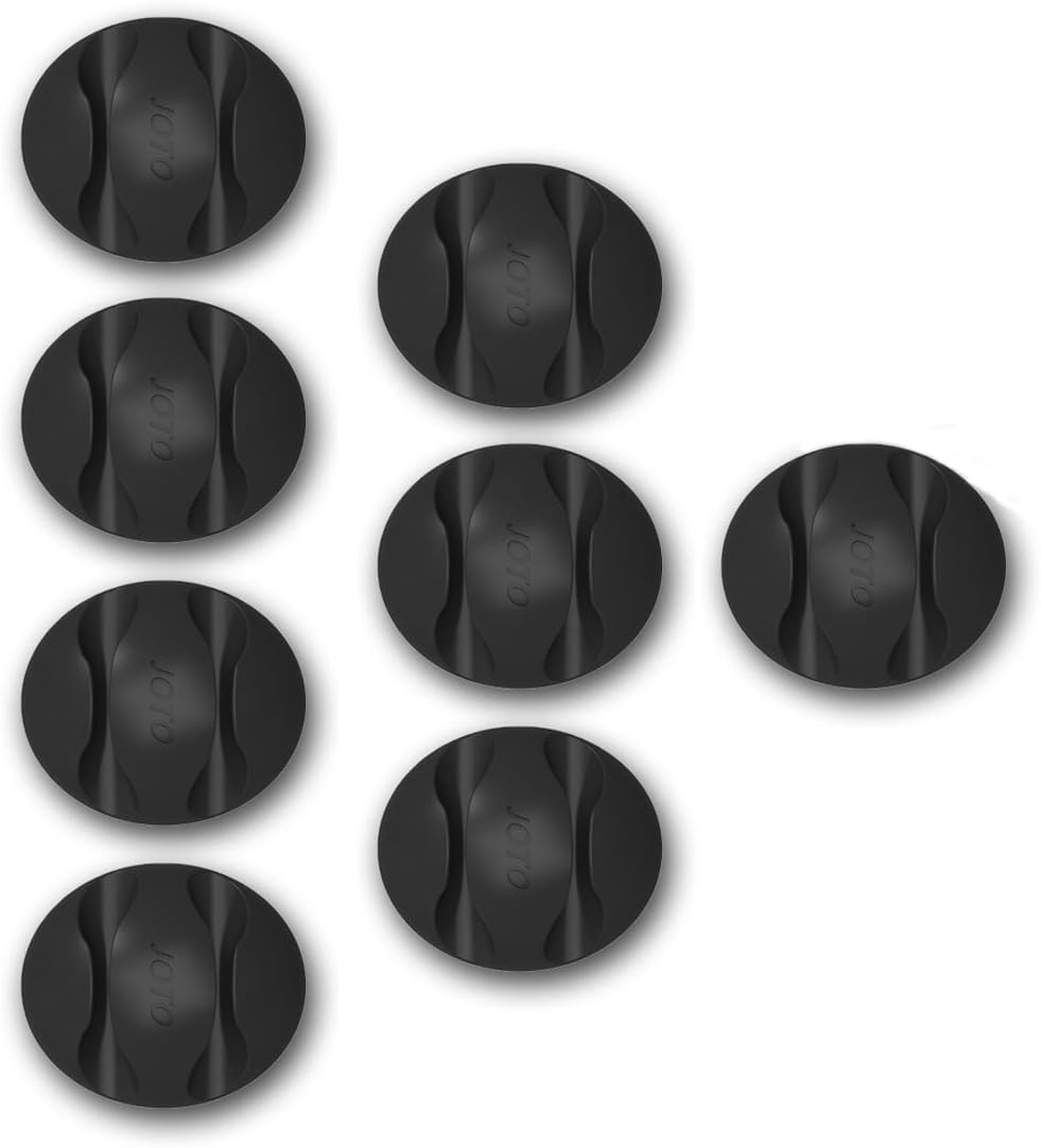 Cable Clips, Cord Management System [8 pcs], JOTO Desktop Cable Organizer, Desk Wall Cable Wire Clip, Computer, Electrical, Charging or Mouse Cord Holder (Dual Slots, Black)