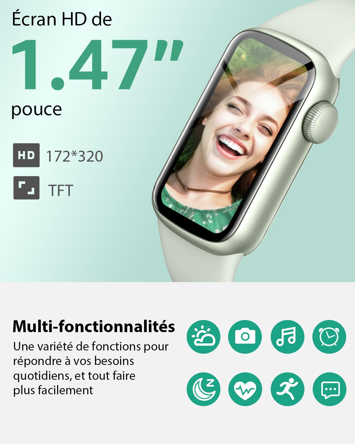 IMFRCHCS Smartwatch Femme Homme 1,47'' 137+ Modes Sportifs Fitness Tracker Cardiofréquencemètre Sommeil Podomètre IP68 Montre Connectée Android iOS