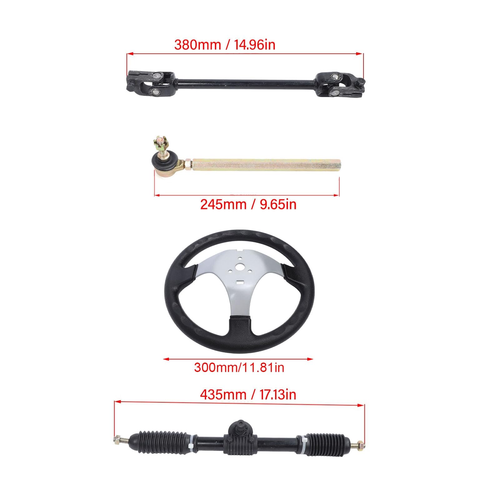 Zestaw Stalowej Kierownicy 300 Mm – Regulowany Układ Kierowniczy UTV, Gokart i Wózek do Pojazdów o Pojemnościach 110 Cm3, 125 Cm3, 140 Cm3, 150 Cm3