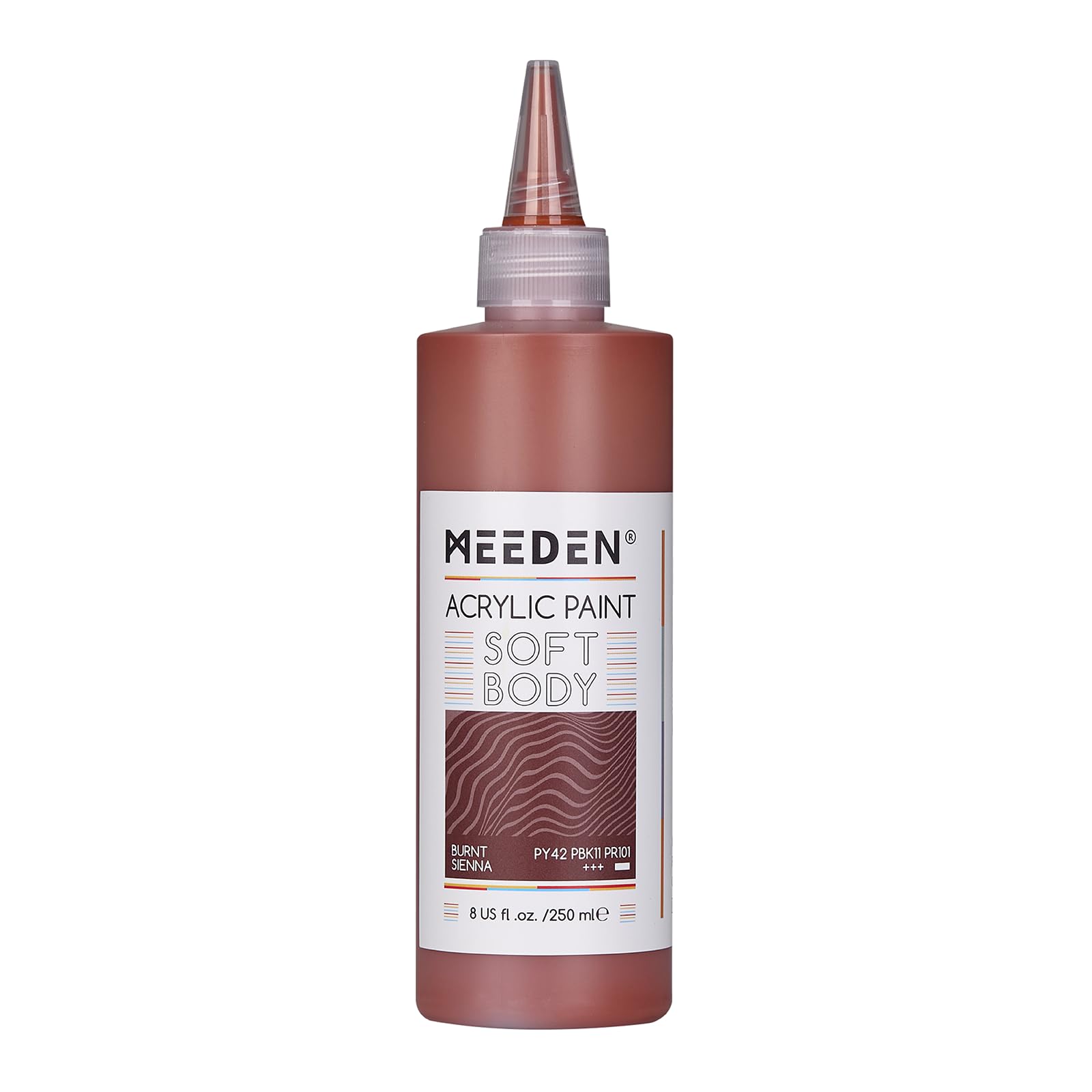 Meeden Burnt Sienna Soft Body Acrylic Paint: 250Ml/8.8Oz Bulk Acrylic Colours In Squeeze Bottle - Fluid Flow Art Paints For Artists Canvas Painting