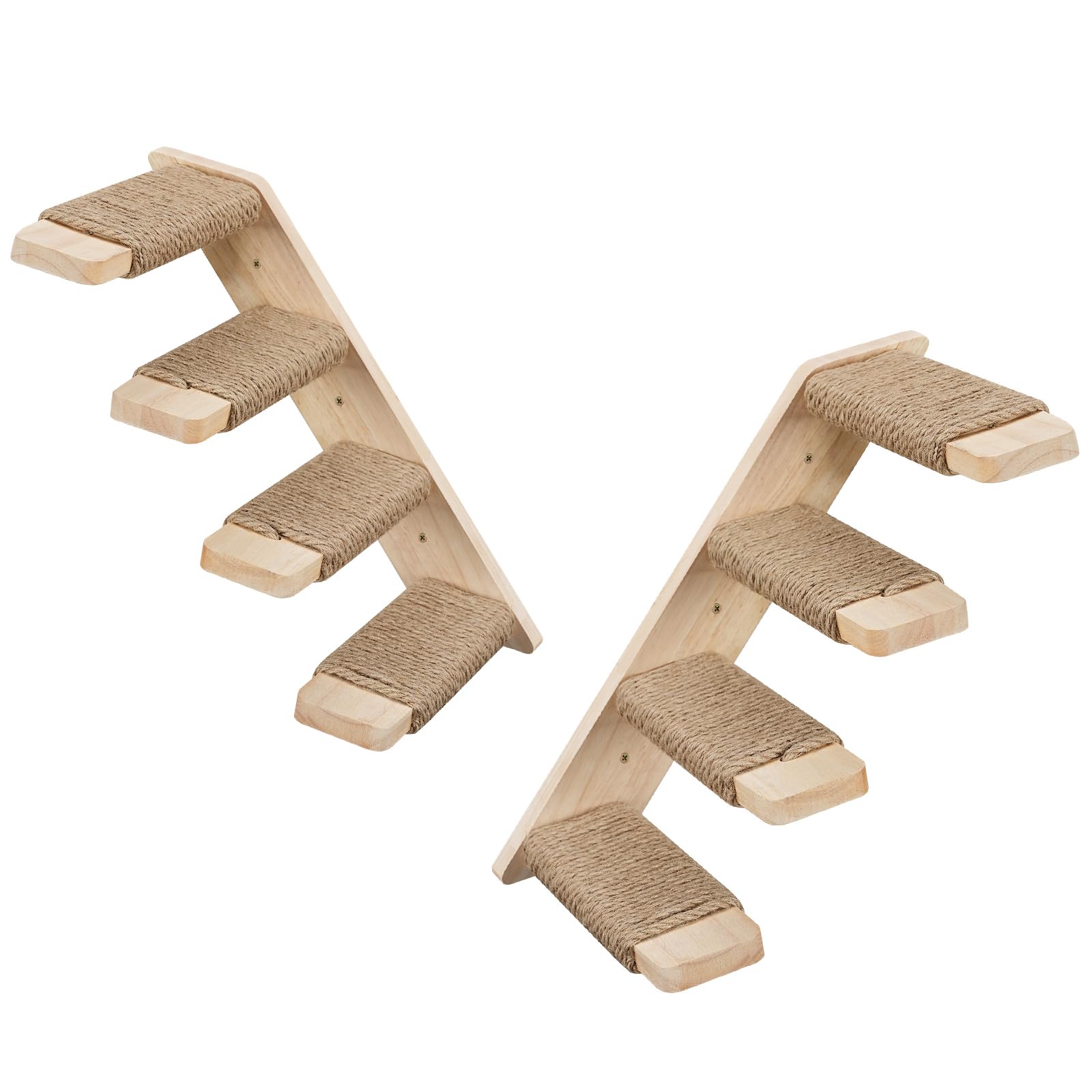 HOOBRO Cat Wall Shelves Set of 2, Wood Wall Mounted 4-Level Cat Wall Steps, Cat Wall Climber Furniture, Cat Climbing Shelves with Jute Scratching Steps, for Cat Perches and Platforms, Nature NL42CS03
