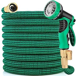 Expandable Garden Hose 75 ft with 10 Function Spray Nozzle – New Water Hose with 50 Layers of Innovative Nano Rubber – Lightweight, Durable, Flexible, 75ft Retractable Stretch Hose (Black & Green)