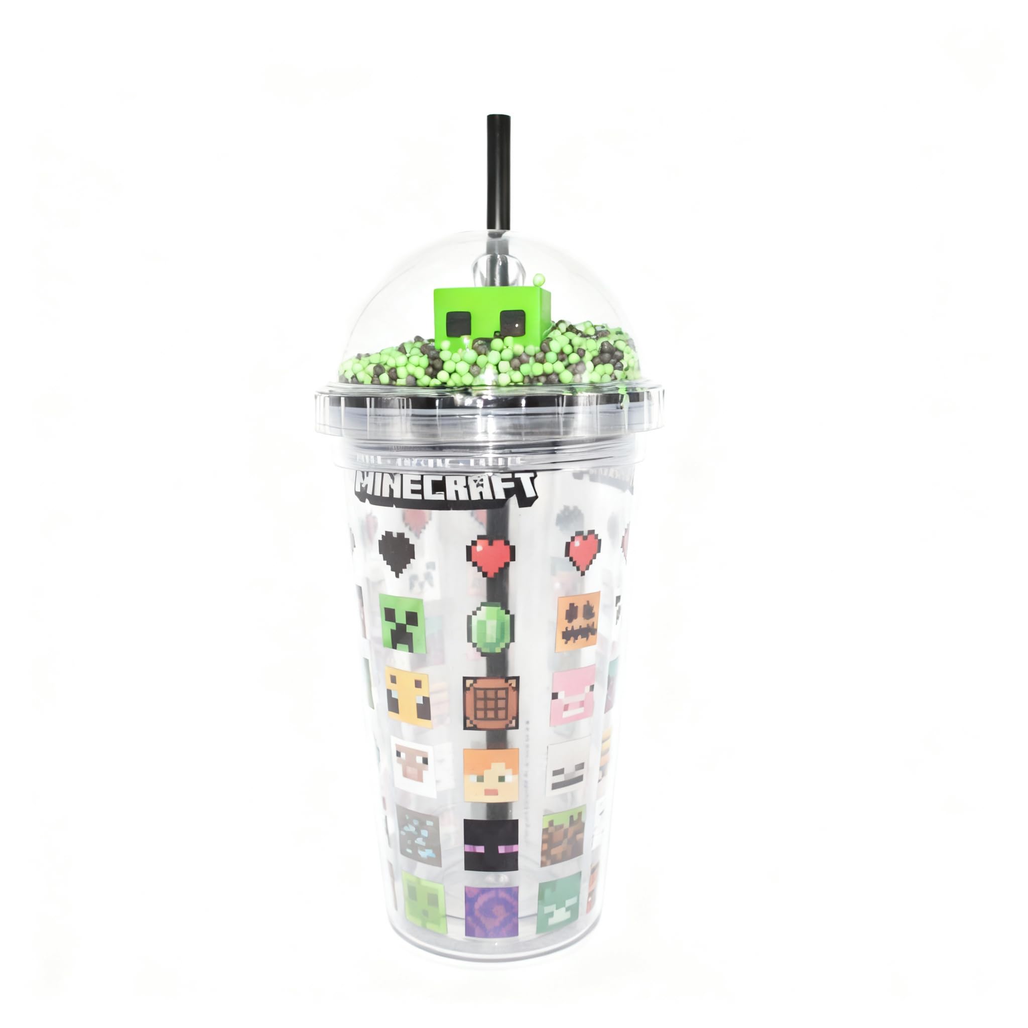 Minecraft Tumbler with 3D Creeper – 480 ml Dome Soda Cup with Removble Straw | Official Minecraft Design with Size 24x10 cm | BPA-Free Plastic | Fun Gamer Drinkware for Kids