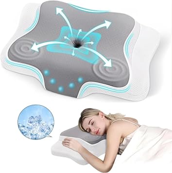 Premium Yeni Nesil Ortopedik Boyun Yastığı – Konturlu Tasarım, Visco Hafızalı Köpük Teknolojisi, Ergonomik Boyun ve Omuz Desteği, Serinletici ve Kokusuz Yapı, Yan ve Sırtüstü Uyku (Beyaz Acık Gri)