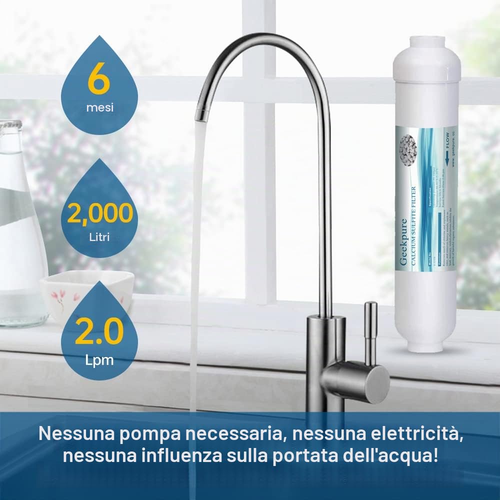 Geekpure Kit di filtrazione dell'acqua potabile in linea sotto il lavello Sistema fai da te rimuovere il cloro