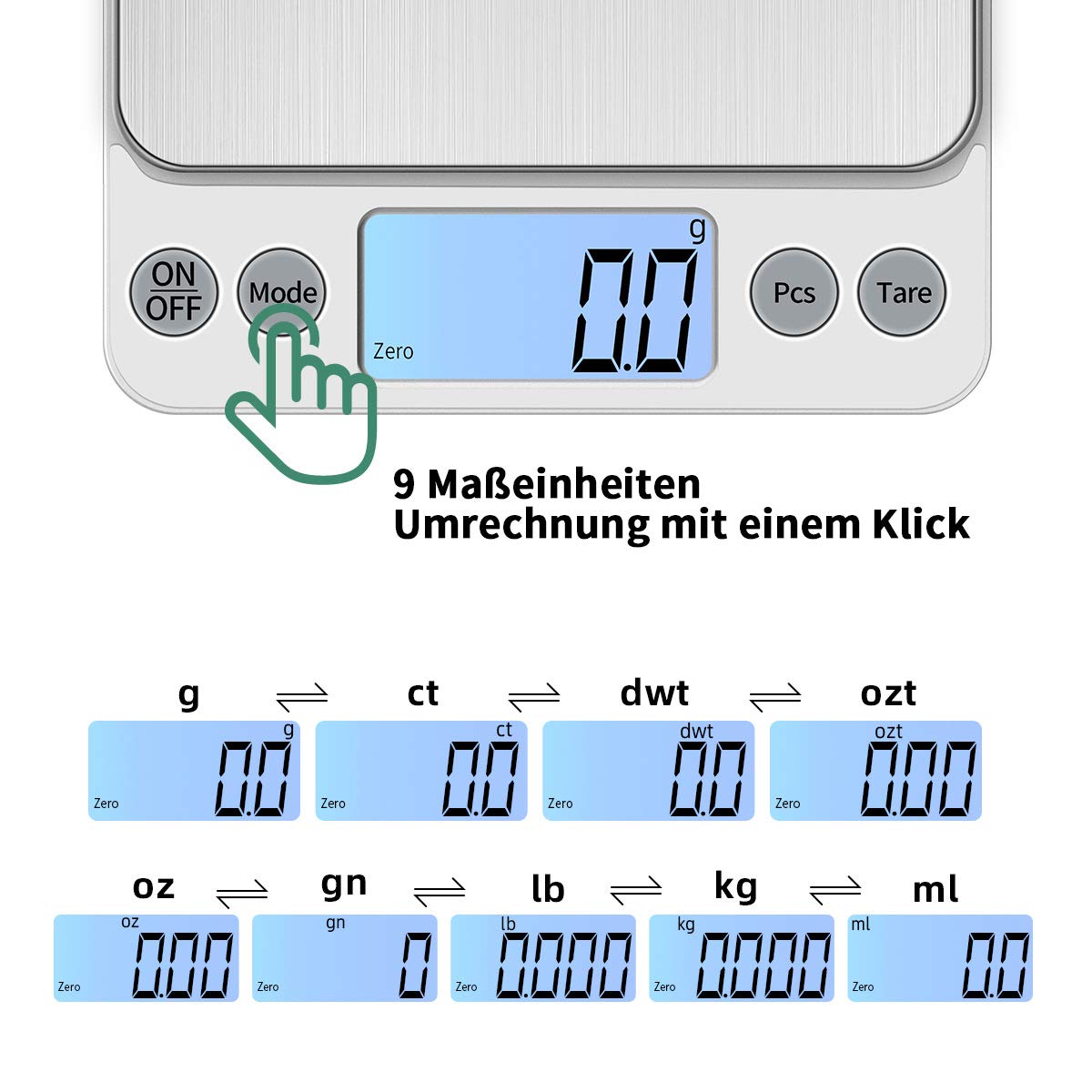 Upgrade Groß Digitale Küchenwaage USB Aufladen,5kg/0.1g Hochpräzise Digitalwaage Haushaltswaage,Mit Großer Edelstahl Wi egefläche Essenswaage, Einstellbare Abschaltzeit