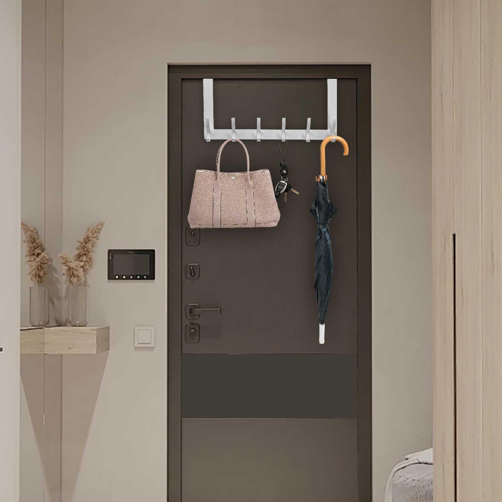 TOPSKINOY Over The Door Hooks, Back of Door Coat Hanger, Towel Racks for Bathroom with 12 Coat Hooks for Hanging Clothes, White