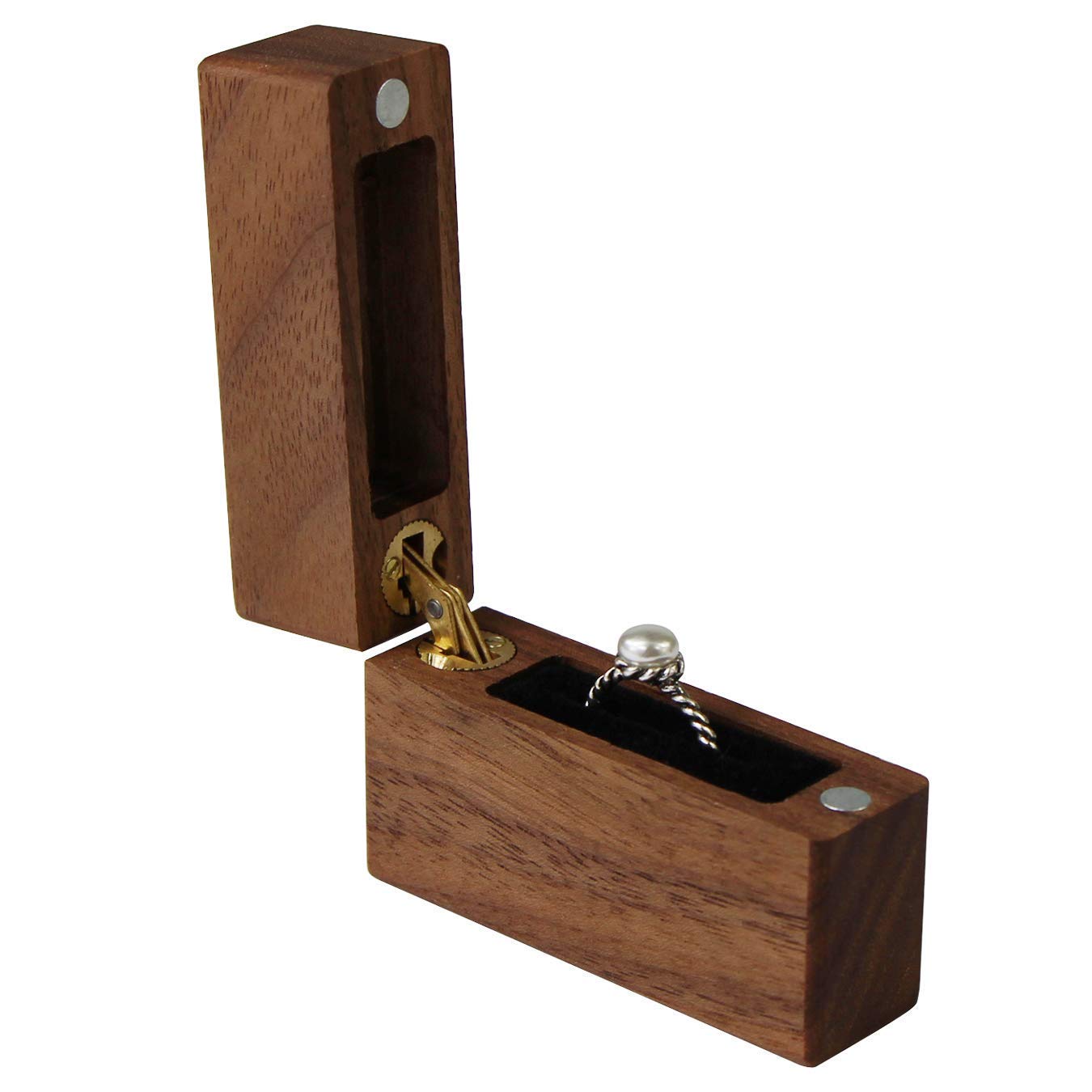 Wood Ring Box Portable Jewelry Box (Black)