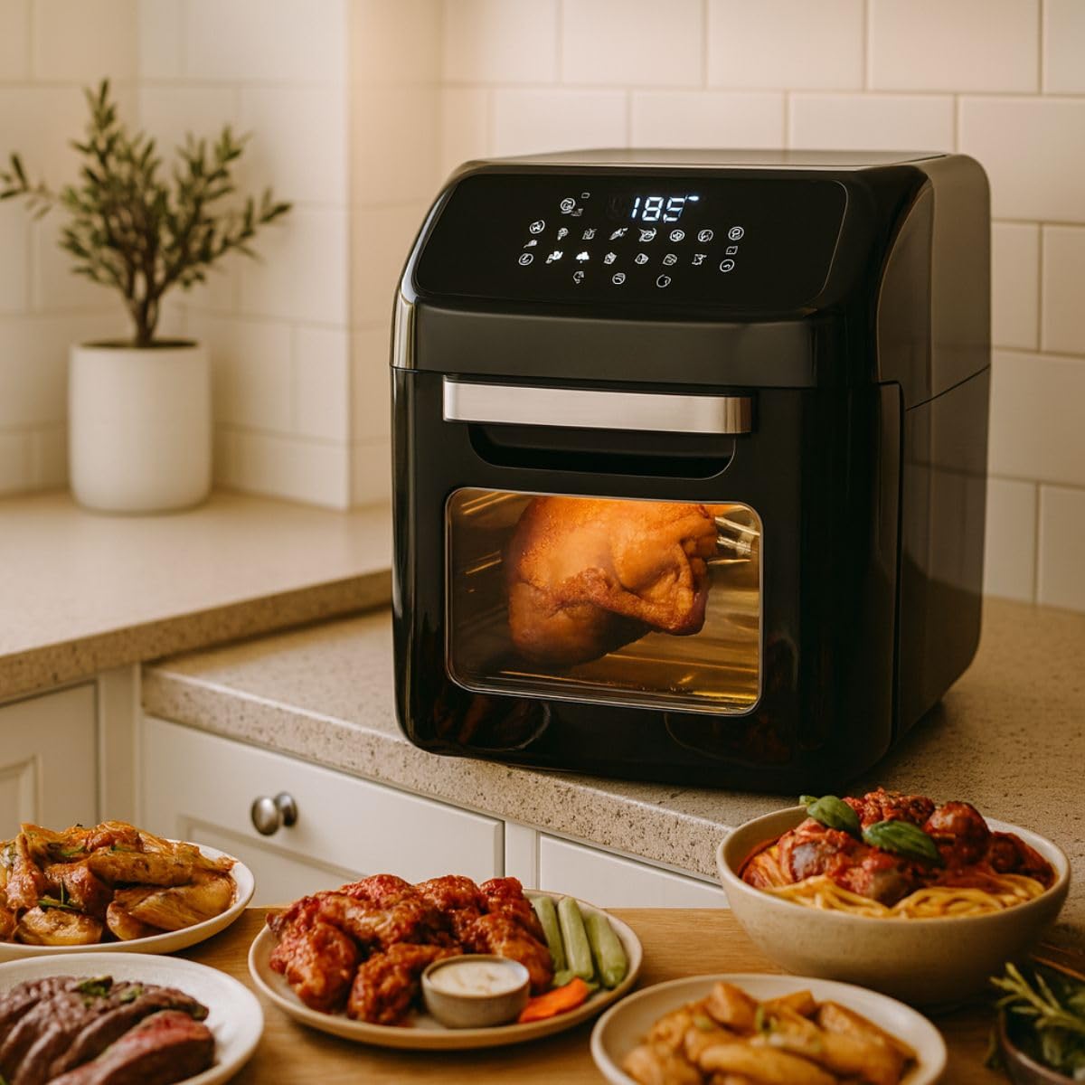 alpina Air Fryer XXXL - Friteuse à air chaud 12L - Air Fyer 8 personnes et plus - Four à air chaud avec affichage numérique - accessoires inclus - Broche à rôtissoire et fourchette à creuser
