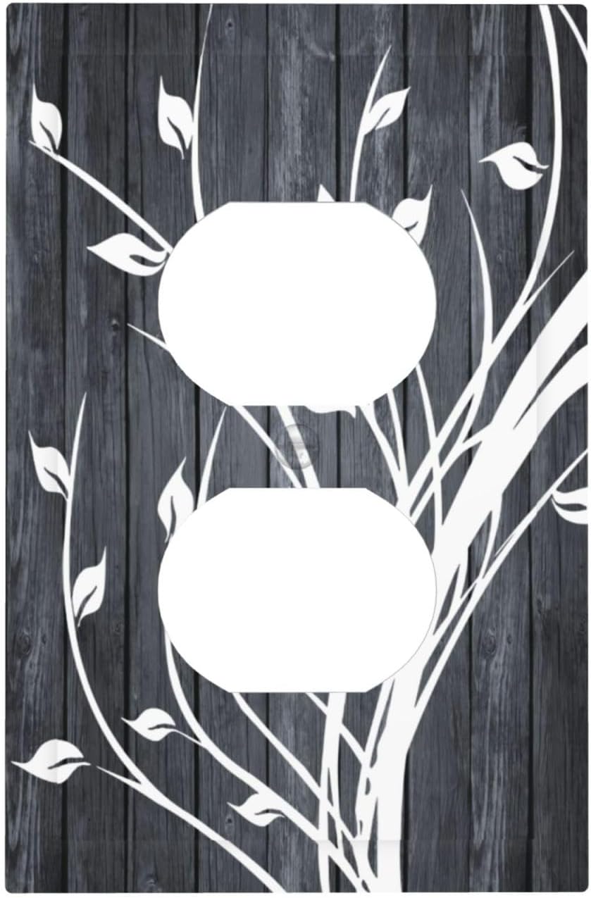 Rustic Farmhouse Tree Gray Wood Outlet Covers Light Switch Cover Decorative Country Grey Duplex Wall Plate Electrical Switchcover Faceplate for Kitchen Bathroom Bedroom 5" x 3"