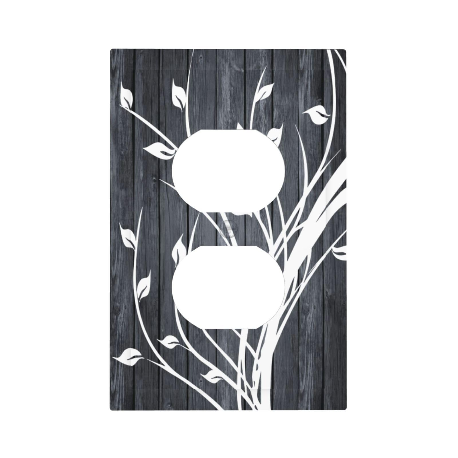 Lhdlnn Rustic Farmhouse Tree Gray Wood Outlet Covers Light Switch Cover Decorative Country Grey Duplex Wall Plate Electrical Switchcover Faceplate for Kitchen Bathroom Bedroom 5" x 3"