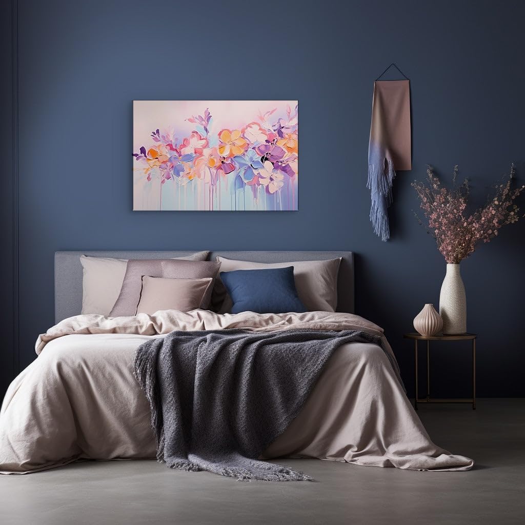 Canvas for Living room. Blooming Brilliance in Abstract Oil � A Symphony of Color and Style, 27 x 18 inch Canvas Wall Art - Contemporary Masterpieces - Modern Home Decor