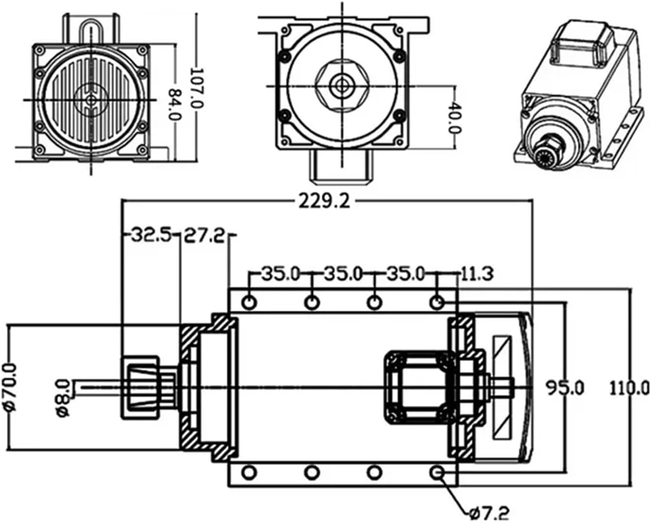 1.5KW Permanent Magnet 300HZ air Cooled VFD Adjustable Constant Tq Low Speed High Tq 6000rpm Motor(1.5kw Spindle Motor)