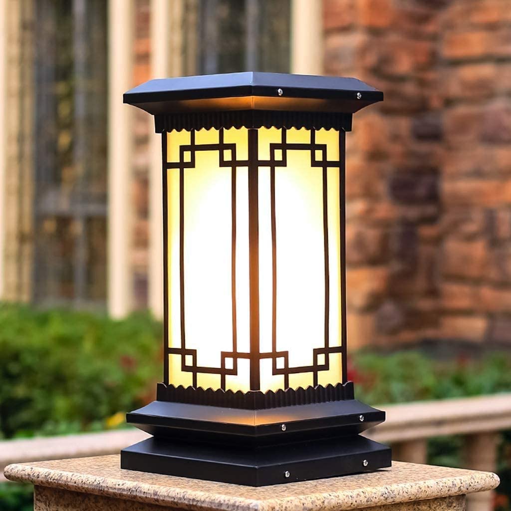 QUSYZD Strong Durable Chinese Retro Square Upright Led Landscape Column Street Light Ip55 Retro Patio Garden Landscape Pillar Post Lamp E27 Villa Park Outdoor Garden Patio Alum,