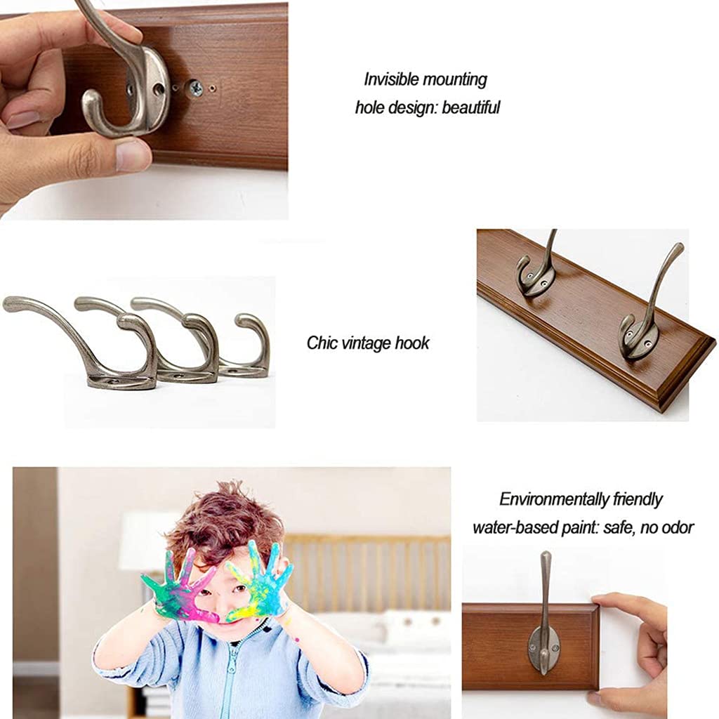 SAeWare Garderobenleiste aus Bambusholz, Wandmontage, Hut-Organizer, Kleiderbügel, Wand, rustikaler Vintage-Stil, mit Metallhaken zum Aufhängen, für Flur, Wohnzimmer, 4 Haken, 5 Haken