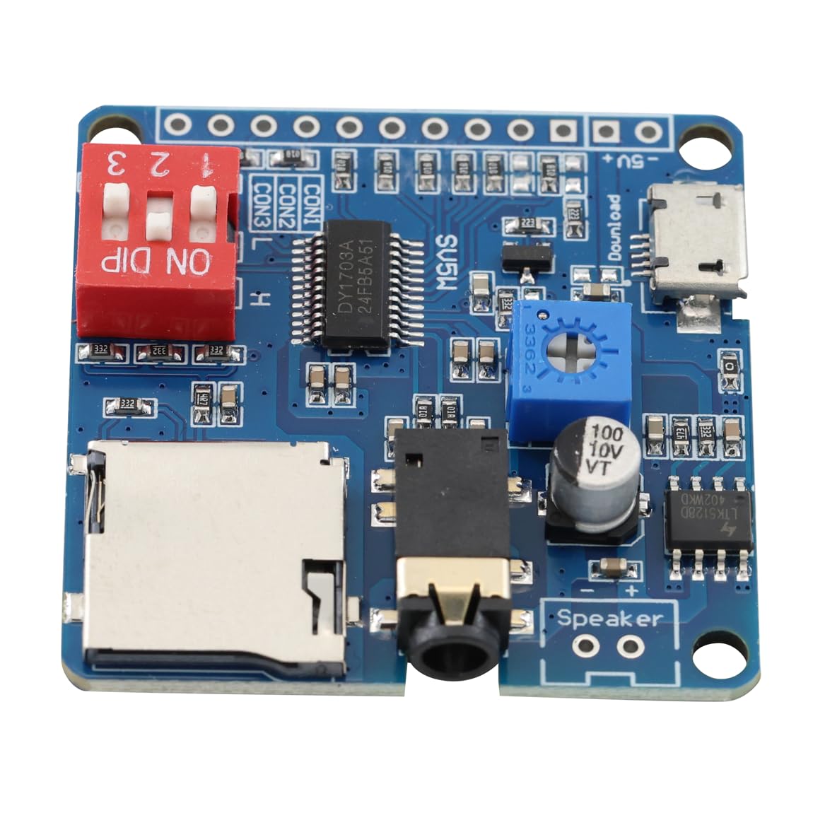 DY-SV5W Module de lecture vocale lecteur MP3 Amplificateur de déclenchement E/S UART Lecture contrôlée par port série intégré de classe D 5W Alimente un haut-parleur de 4 Ω et de 3 à 5 W