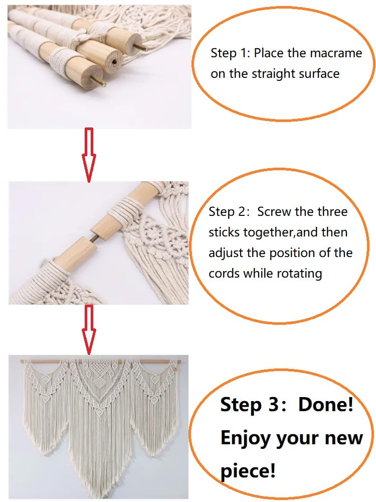 Macramé para colgar en la pared, grande, 44 x 38 pulgadas, decoración de pared para el hogar, tapiz geométrico tejido de algodón sobre cabecero, boda, balcón, dormitorio, sala de estar, 5