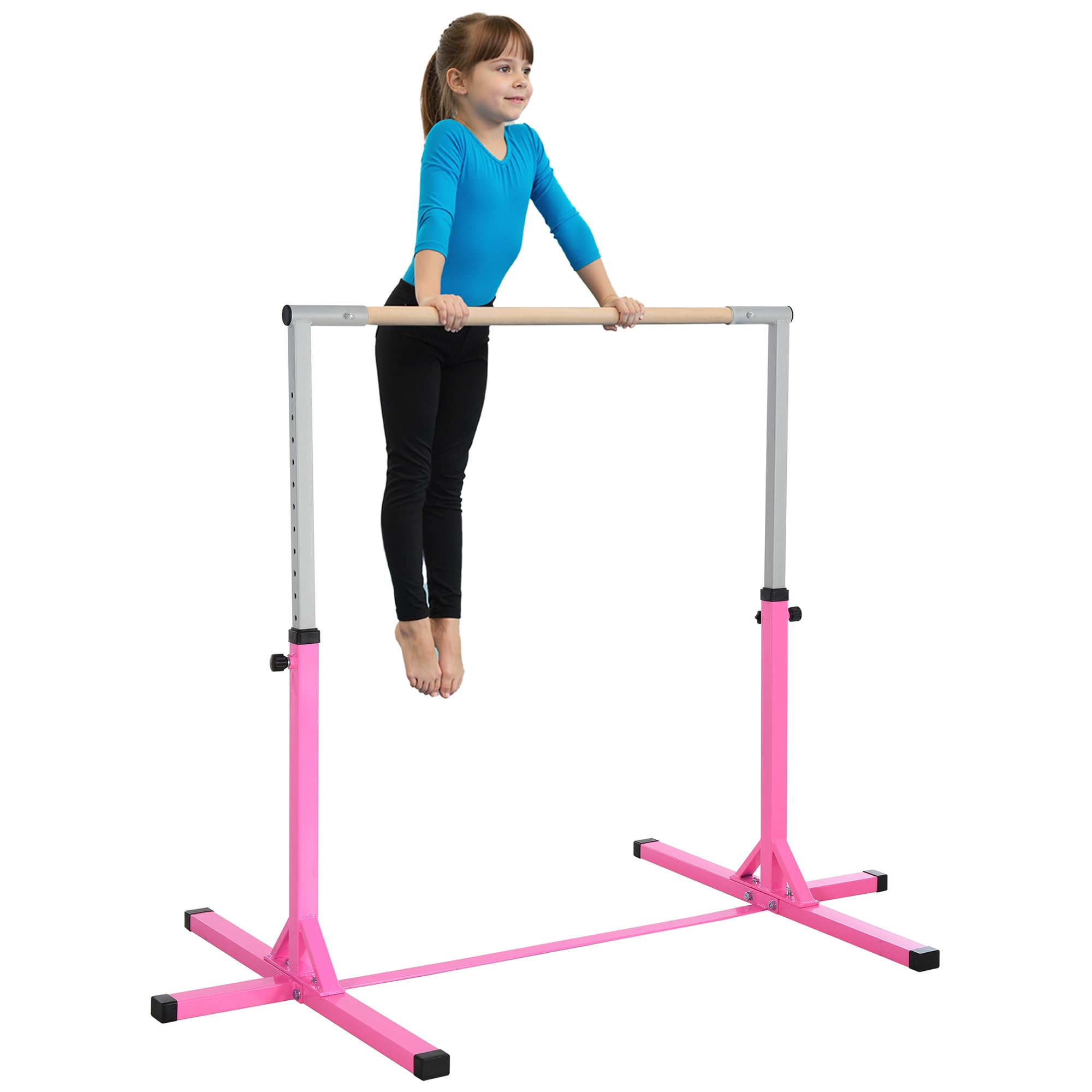 HOMCOM Gymnastics Bar, Height Adjustable Gymnastics Horizontal Bar for Kids, Home Gym Training Children Junior Kip High Bar Fitness