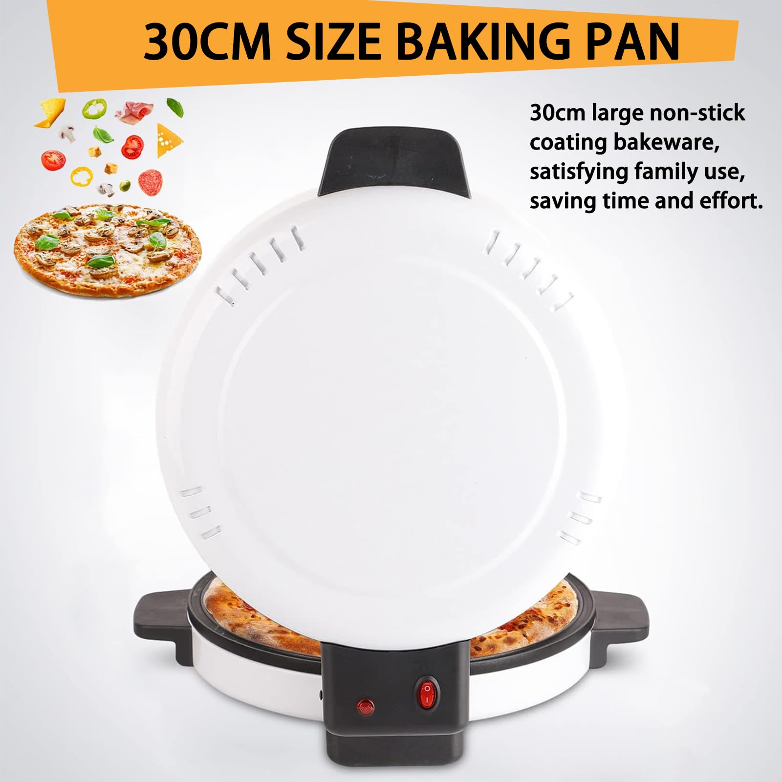 Elektrischer Pizzamaker mit großem Backgeschirr und mehrschichtiger Heizung für hausgemachte Pizza und mehr