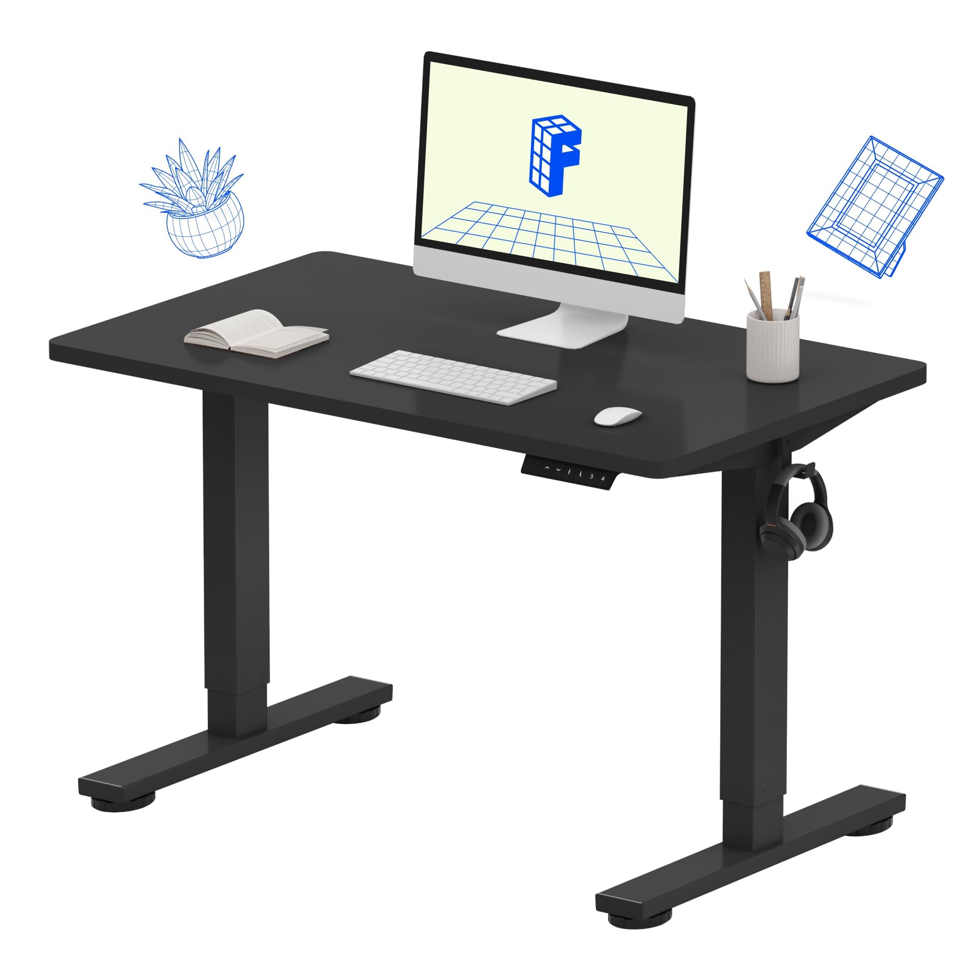 Flexispot Height Adjustable Desk, 42 x 30 Inches, Whole-Piece Desk Board Electric Sit Stand Desk Home Office Table Standing Desk (Black Frame + 42 in Blacktop)