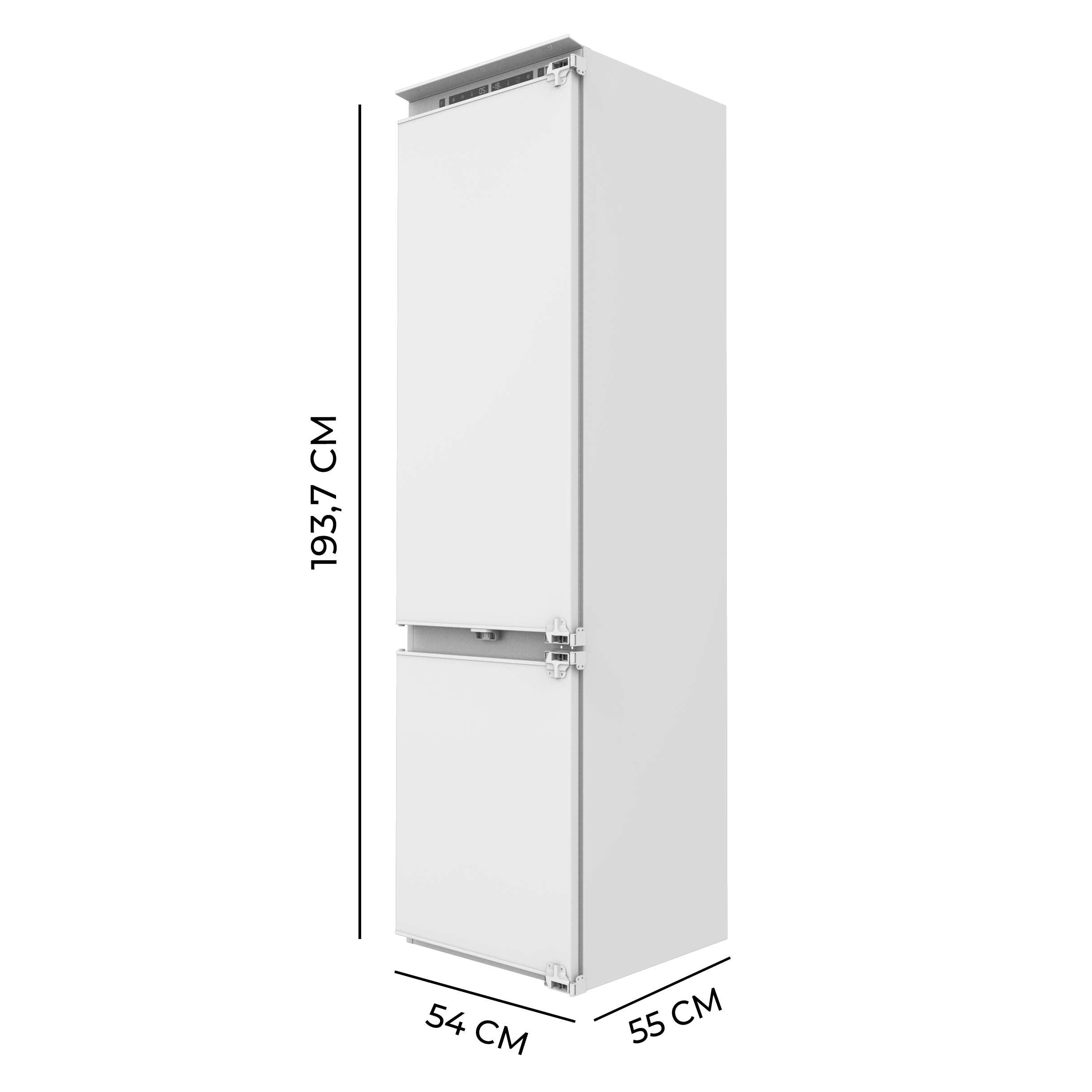 Cecotec Lodówka kombi do zabudowy, na stałe drzwi, 267 l, Bolero CoolMarket Combi BI-D FLW 267 E, wysokość 193,7 cm i szerokość 54 cm, Total No Frost, kompresor inwerterowy i ściana Full LED, niskie