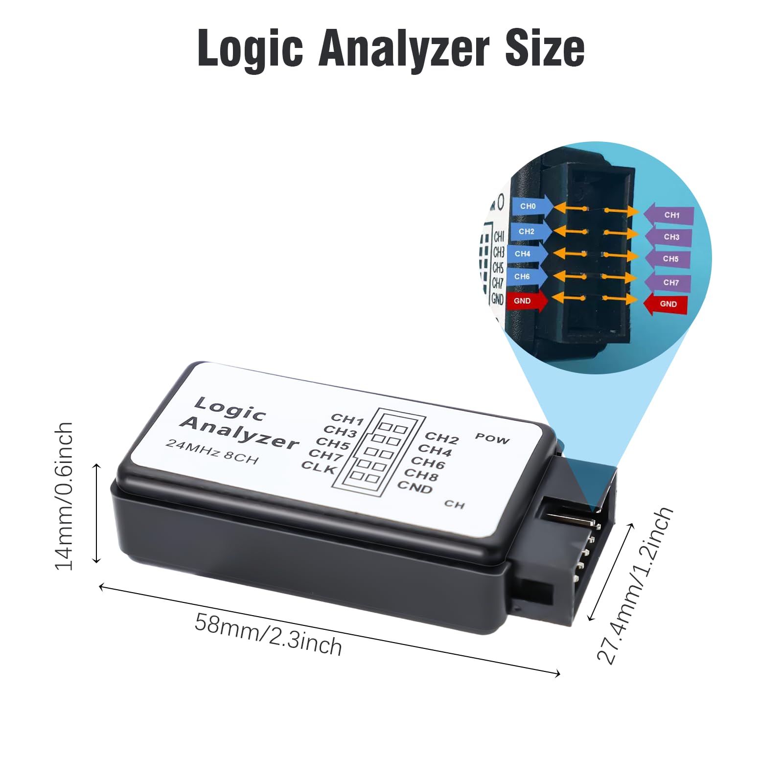 Analizador lógico 8 Canales RUIZHI USB 5PF 100KΩ Logic Analyzer Memoria de Entrada de 8 Canales 24MHz con Cable USB Compatible con Arduino SCM
