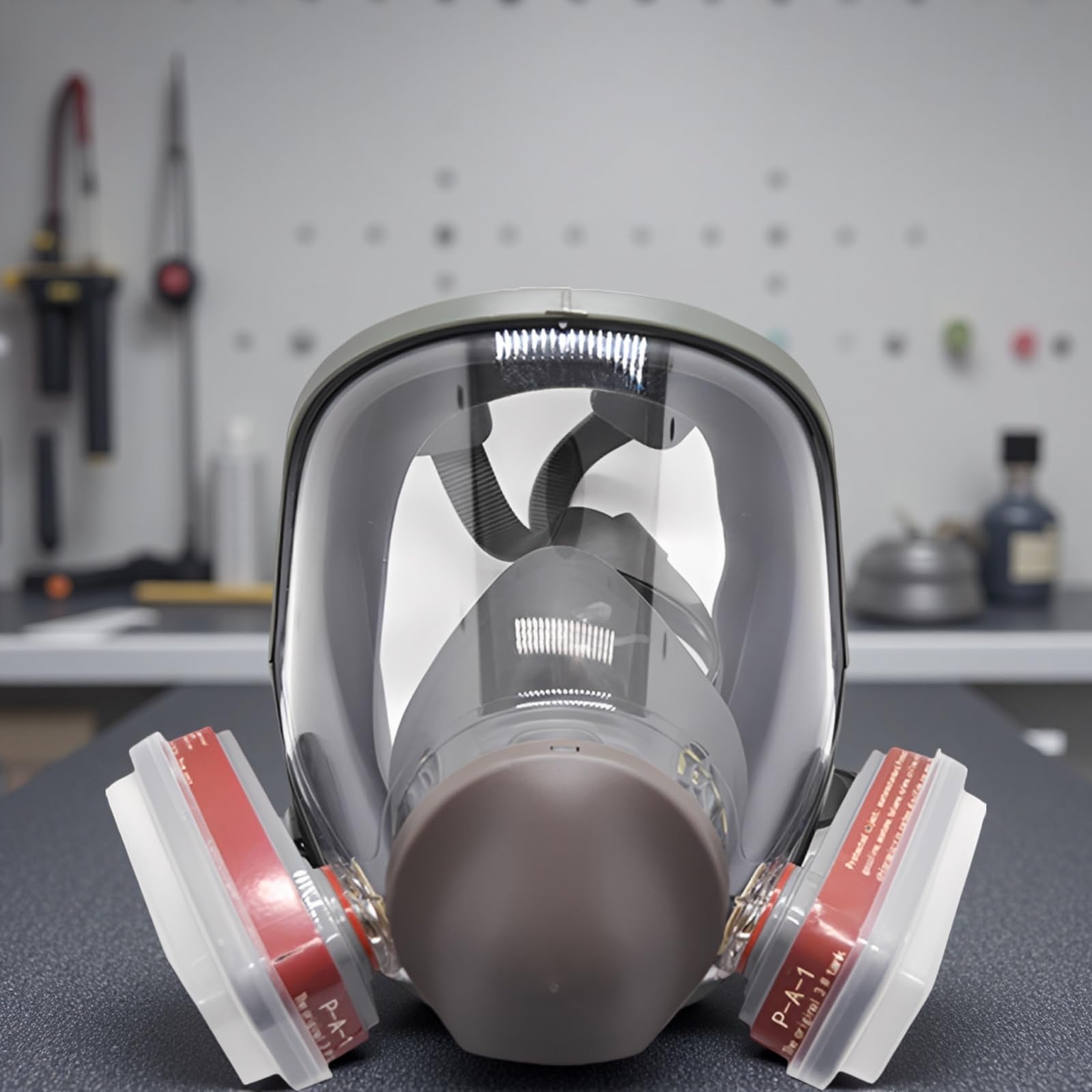 Respirador de cara completa con doble filtración, cartucho de 40 mm, lente antivaho ABS, cómodo sello de silicona, máscaras de gas para pintura en aerosol, sintético, protección industrial