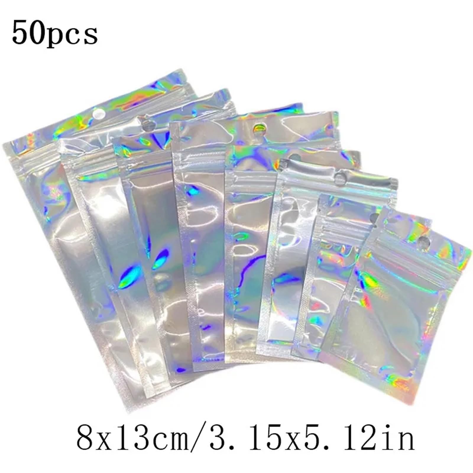 sacchetti con chiusura a zip, Confezione da 50 sacchetti con chiusura a zip in alluminio piatto, autosigillanti, di diverse dimensioni(8x13cm)